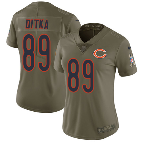 Nike Bears #89 Mike Ditka Olive Women's Stitched NFL Limited Salute to Service Jersey - Click Image to Close